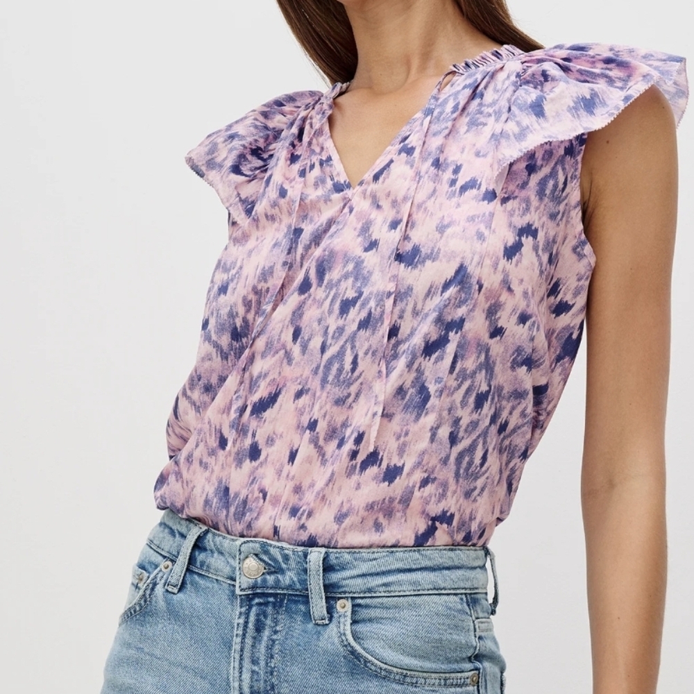 Rails Karysa Pink Ikat Flutter Sleeve Cotton Top Blouse V‑Neck Boho - Picture 4 of 10